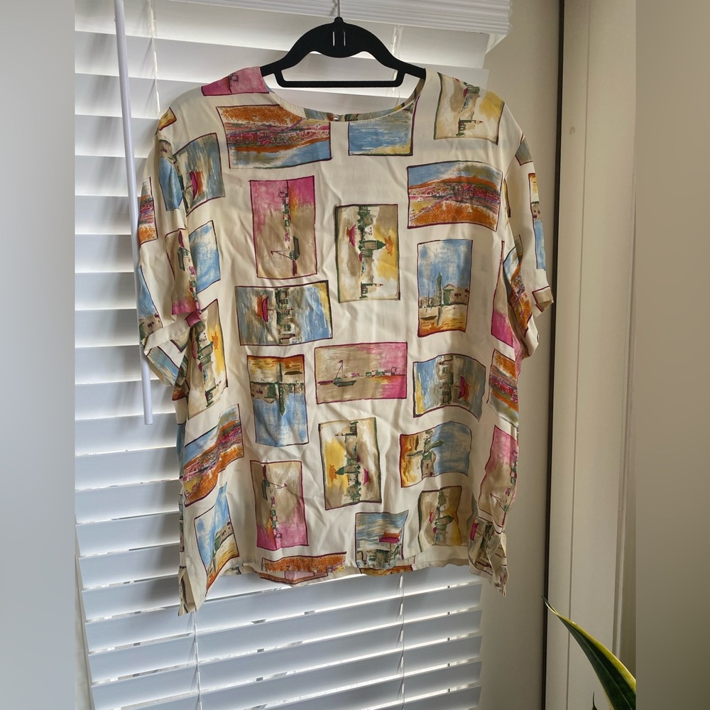 VINTAGE Abstract Print Blouse - 1980-1990s